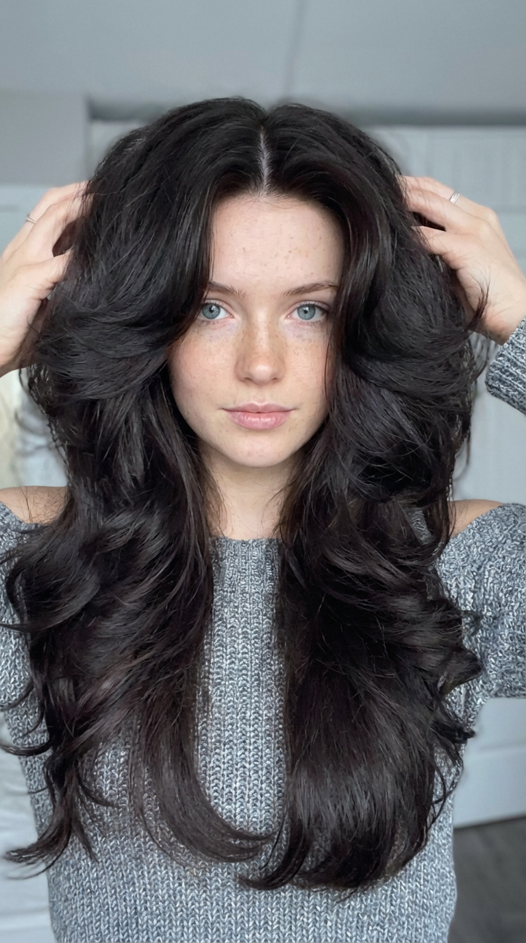 Three-quarter view of a man with wavy curtained hair and natural texture, showing movement around the cheekbones, generated by blondefilter.net