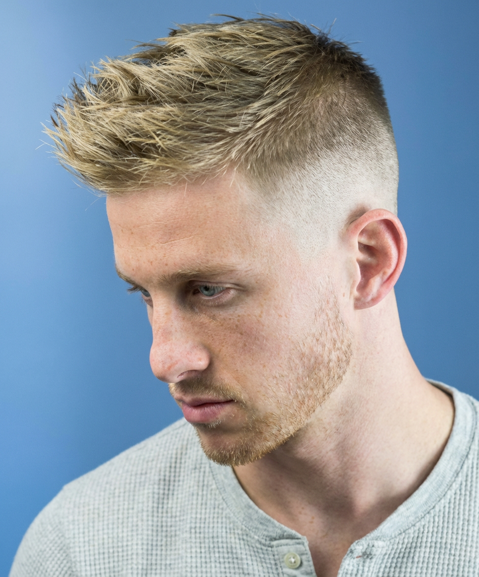 Close-up side profile showing textured side part high fade with cropped sides generated by blondefilter.net